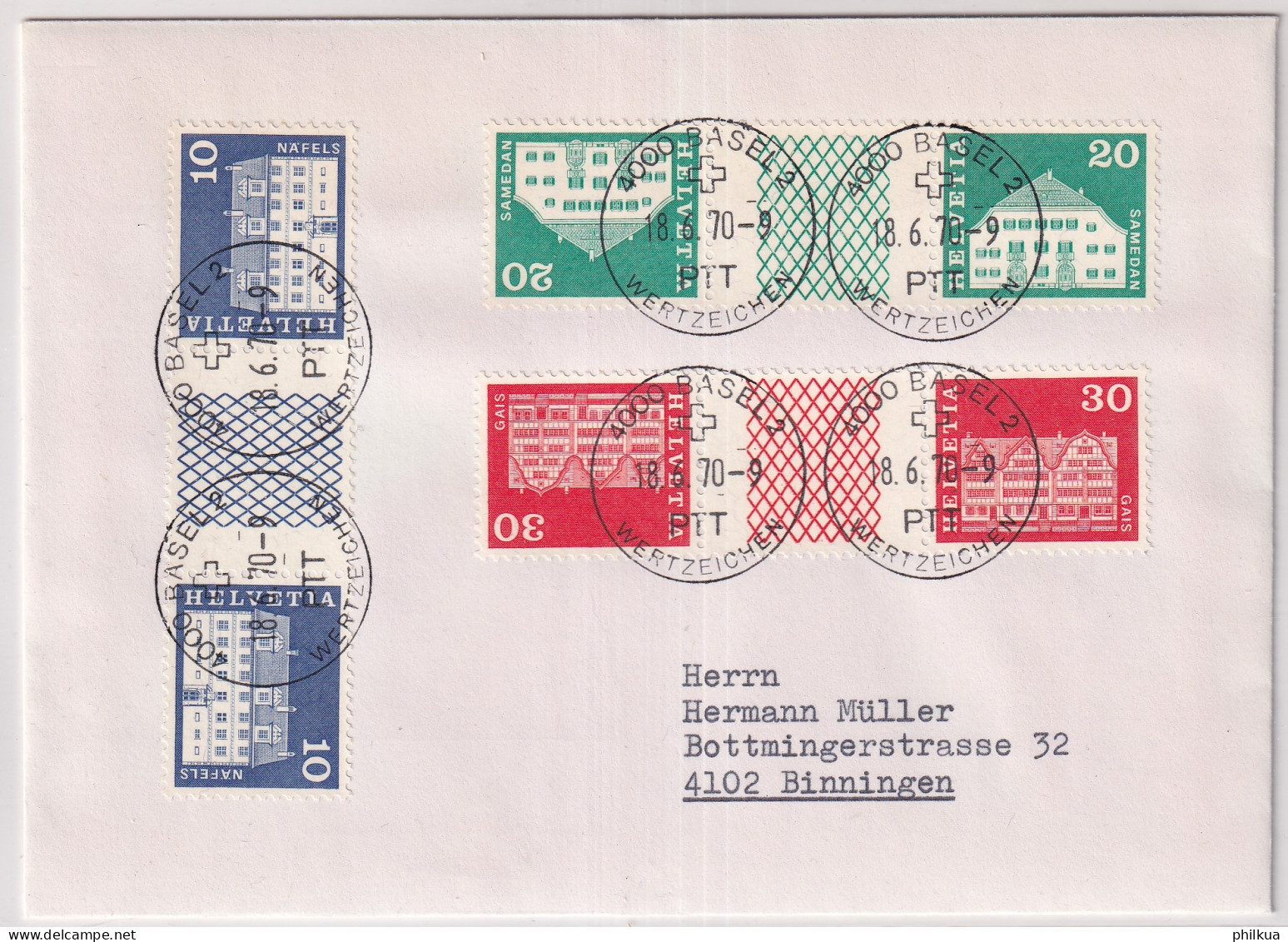 MiNr. KZ27G-KZ29G, Zumstein S69, S71-S72 Auf Brief Mit ET-Stempel BASEL 2 WERTZEICHEN  - Top Gestempelt - Tête-bêche