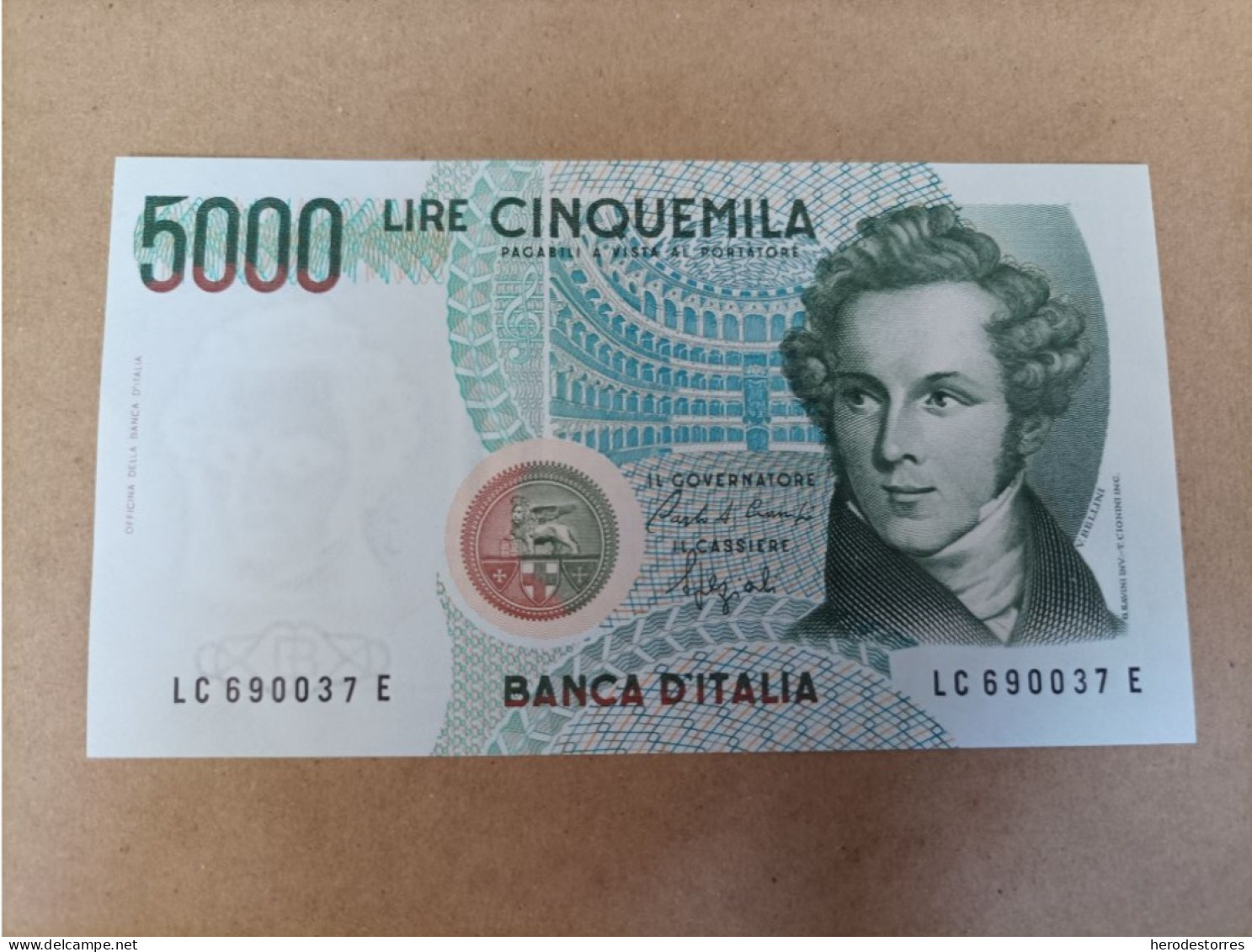 Billete De Italia De 5000 Liras, Año 1985, UNC - Te Identificeren