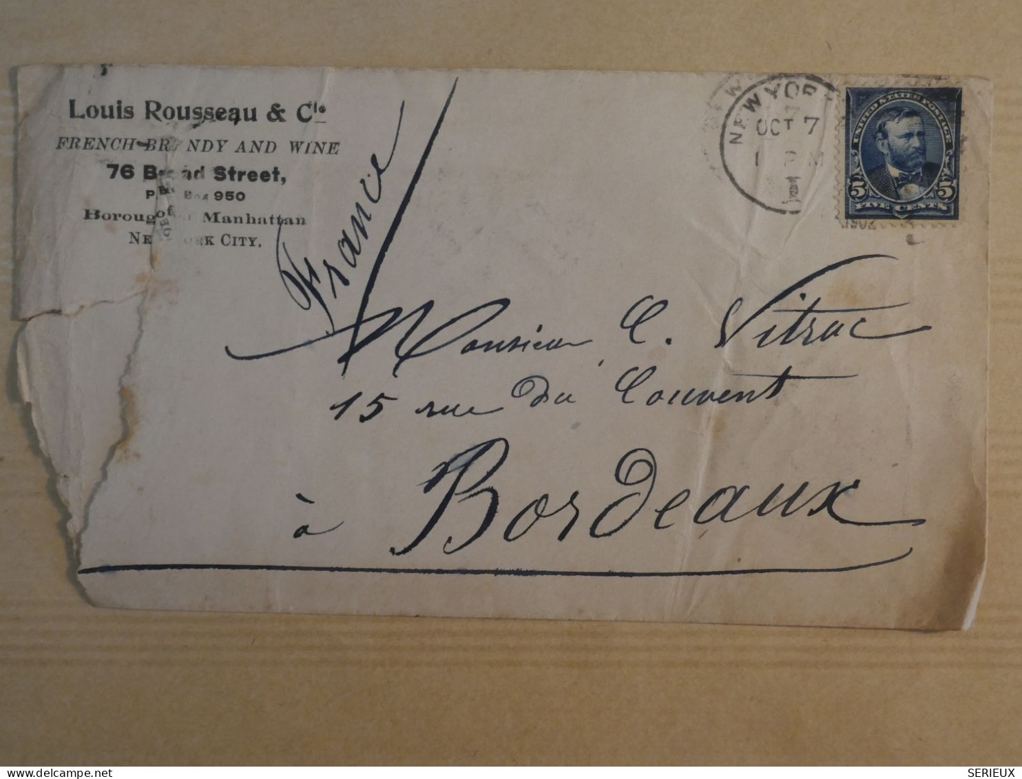 BU5  ETATS UNIS LETTRE 1902  NEW YORK   A BORDEAUX   +AFF.  INTERESSANT+ - Briefe U. Dokumente