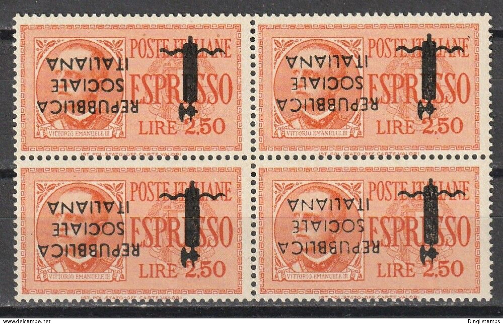 ITALY 1944 - Express Mail Block Of 4 2.50 Lire With Inverted Ovpt - Eilsendung (Eilpost)