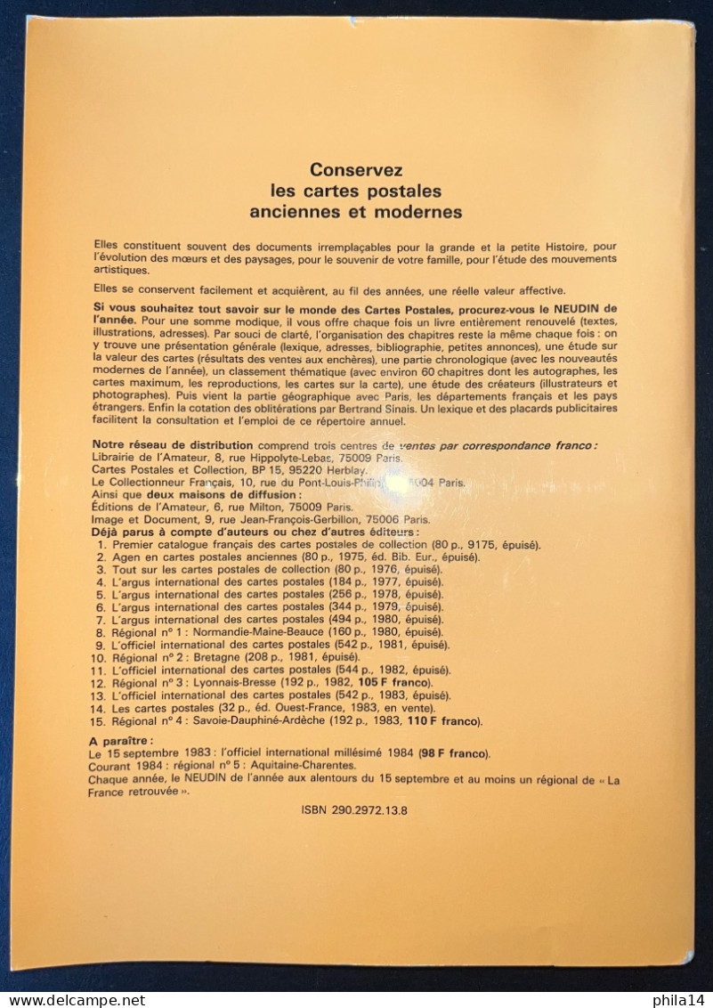 CATALOGUE NEUDIN SAVOIE DAUPHINE ARDECHE TOME 4 / AVRIL 1983 / 192 PAGES - Libros & Catálogos
