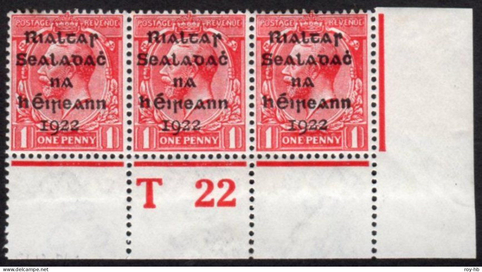 1922 Dollard 1d Control Strip T22 Perf. - Unused Stamps