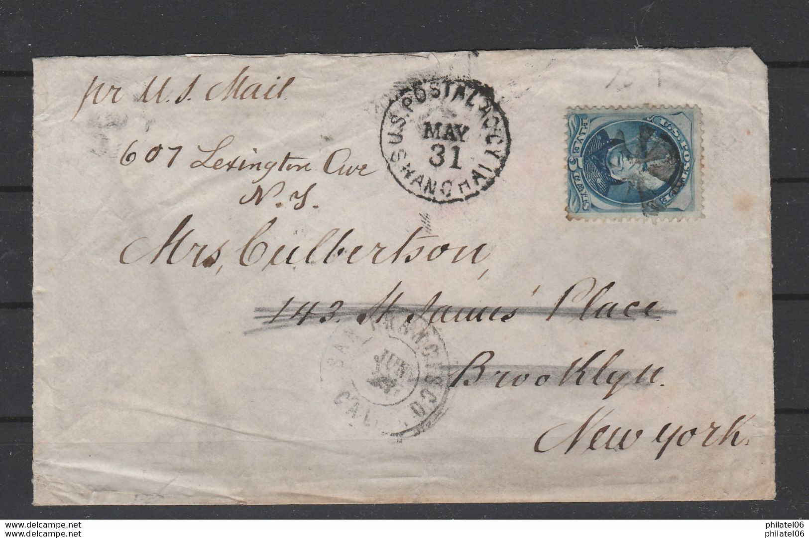 BEAUTIFUL AND VERY  RARE LETTER UNITED STATES POSTAL AGENCY IN SHANGHAI,CHINA. 1876 - Offices In China