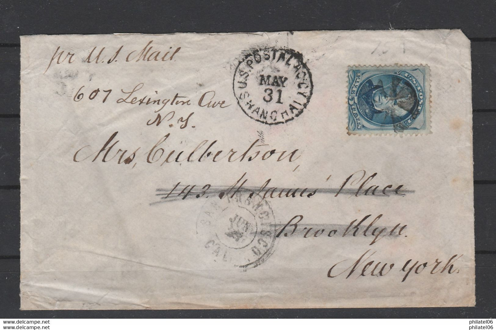BEAUTIFUL AND VERY  RARE LETTER UNITED STATES POSTAL AGENCY IN SHANGHAI,CHINA. 1876 - China (Schanghai)