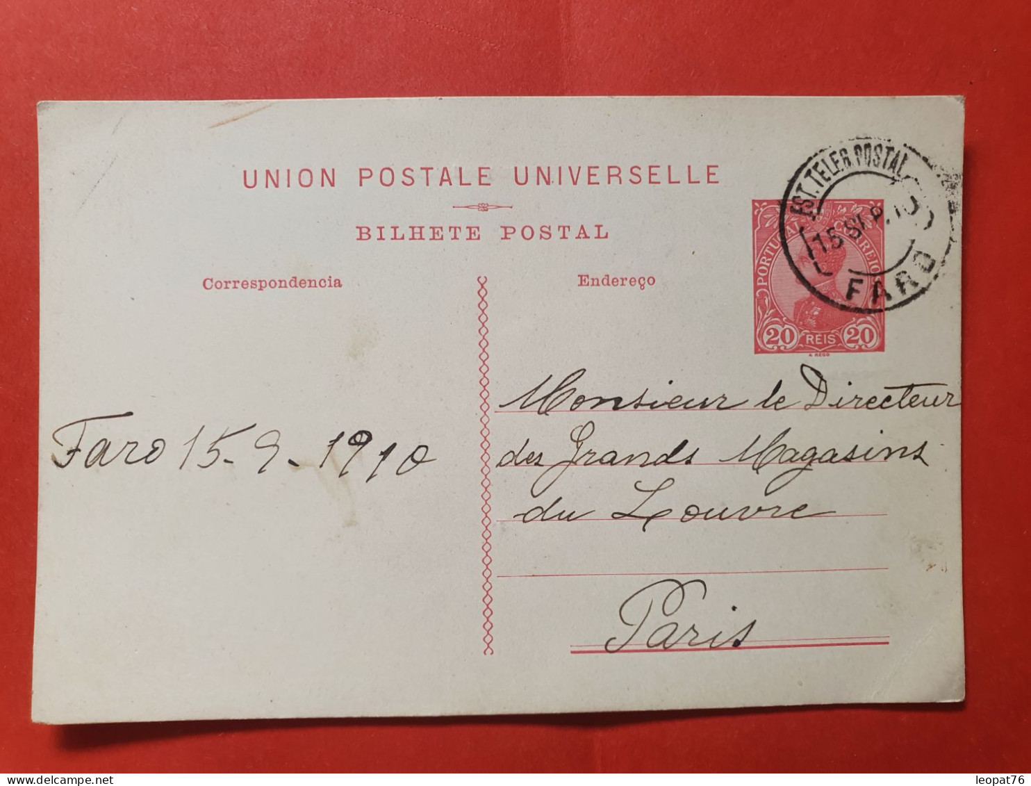 Portugal - Entier Postal De Faro Pour Paris En 1910 - Réf J 123 - Postwaardestukken