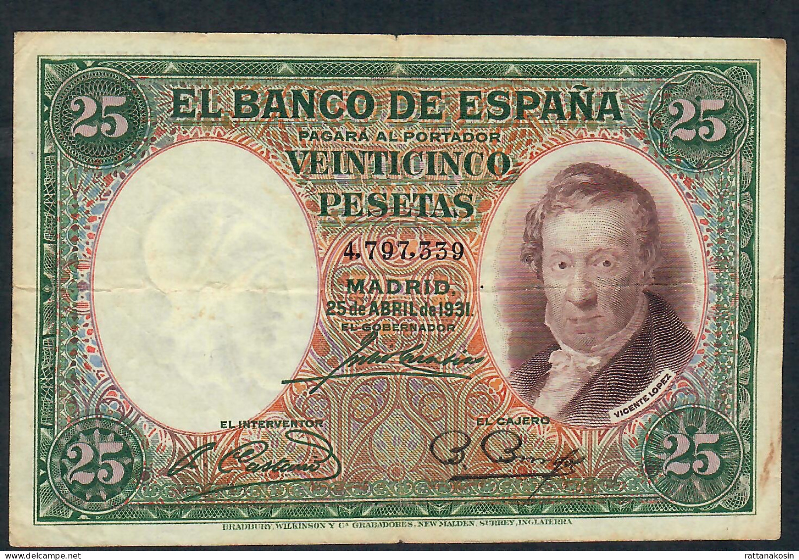 SPAIN P81 25 PESETAS 1931 #4.797.339    AVF - 25 Pesetas