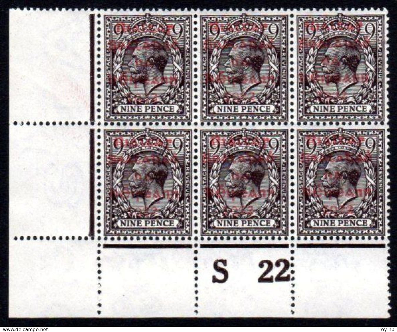 1922 Dollard 9d With Rose-carmine Overprint Control Block Of 6 S22 P Never-hinged ! - Unused Stamps