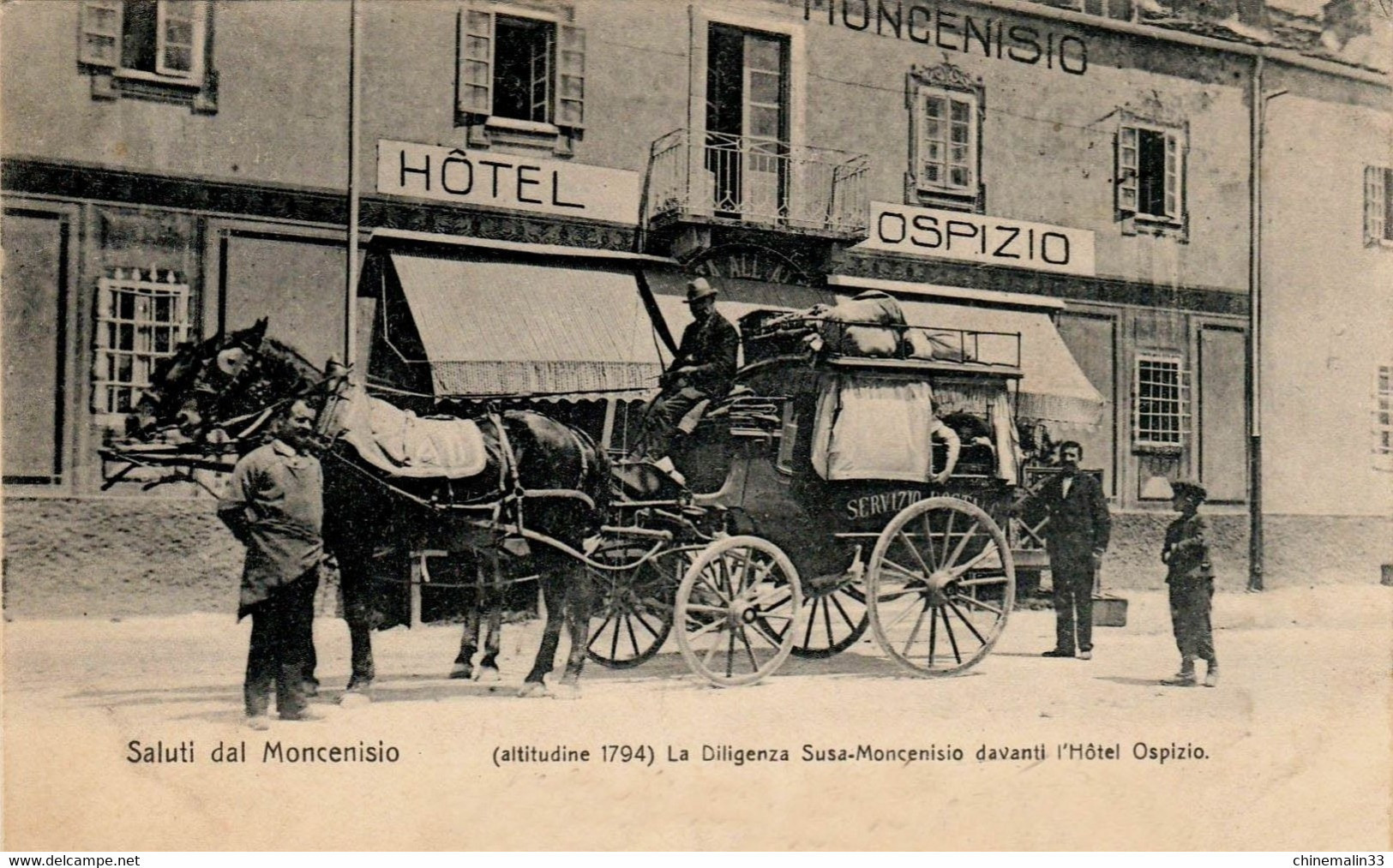 ITALIE SALUTI DAL MONCENISIO  LA DILIGENZA-SUSA MONCENISION  TRES BELLE ANIMATION REIMPRESSION DE CARTE ANCIENNE - Bares, Hoteles Y Restaurantes