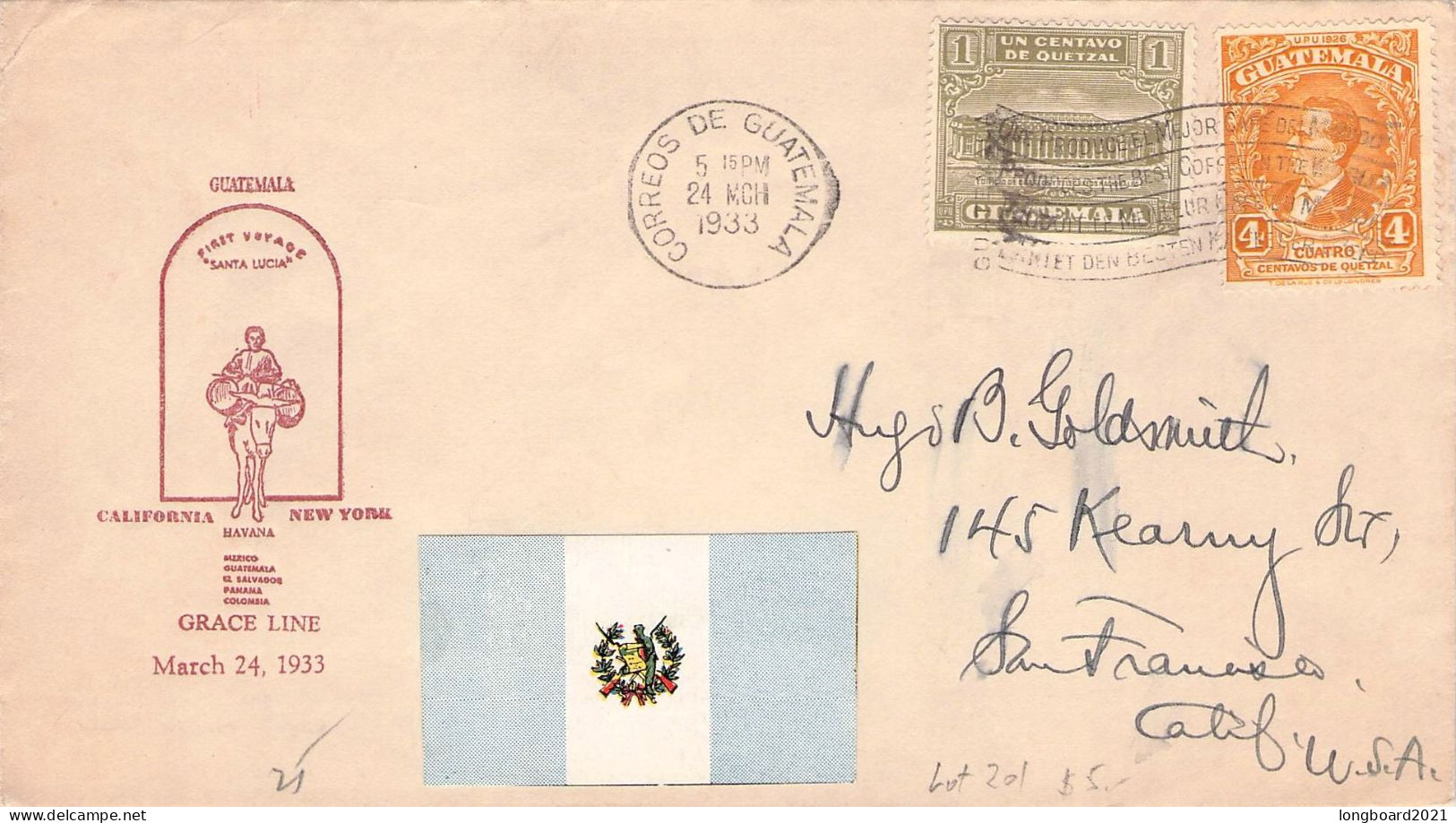 GUATEMALA - ENVELOPE GRACE LINE 1933 > SAN FRANCISCO / *5 - Guatemala