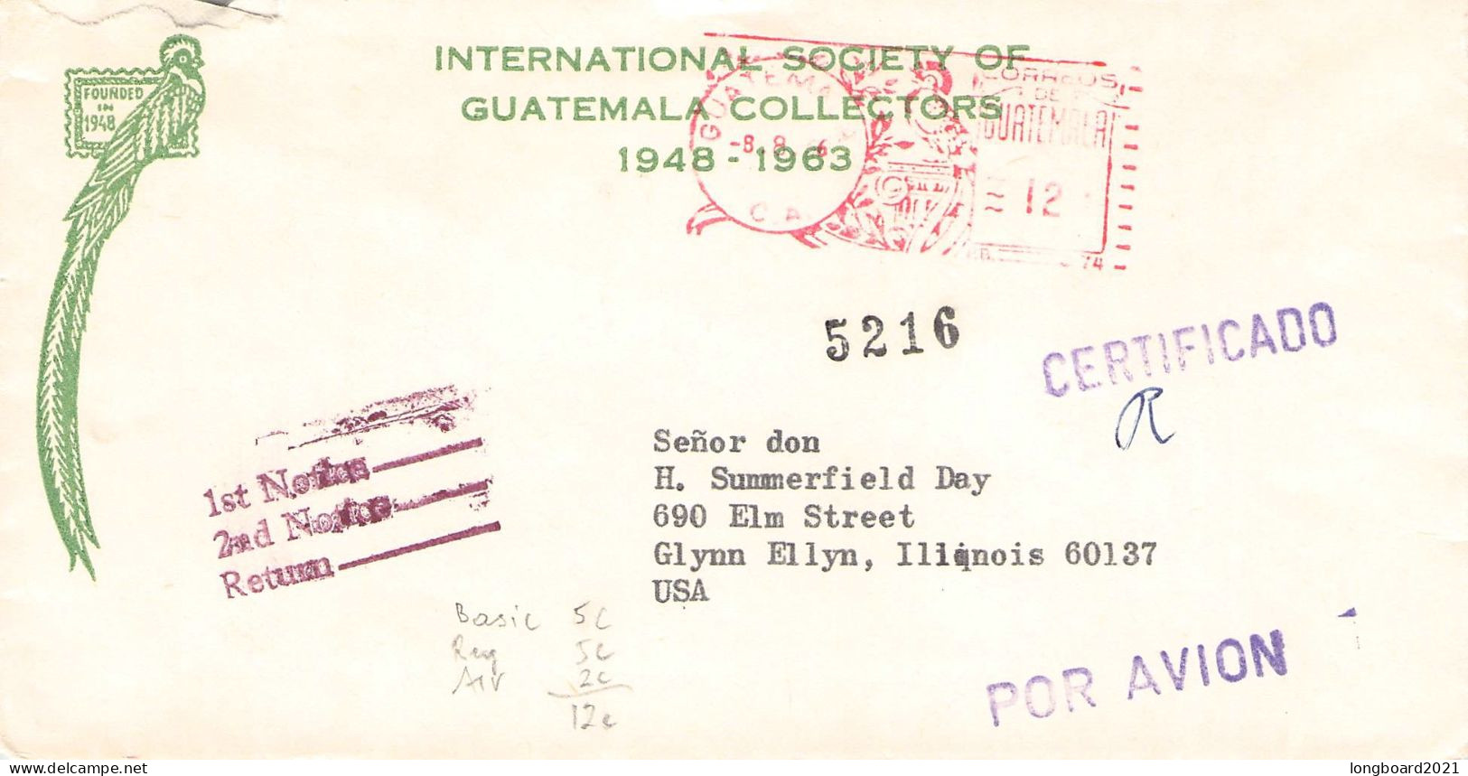 GUATEMALA - REGISTERED AIRMAIL 1966 GUATEMALA > GLYNN ELLYN,IL -METER- /*10 - Guatemala