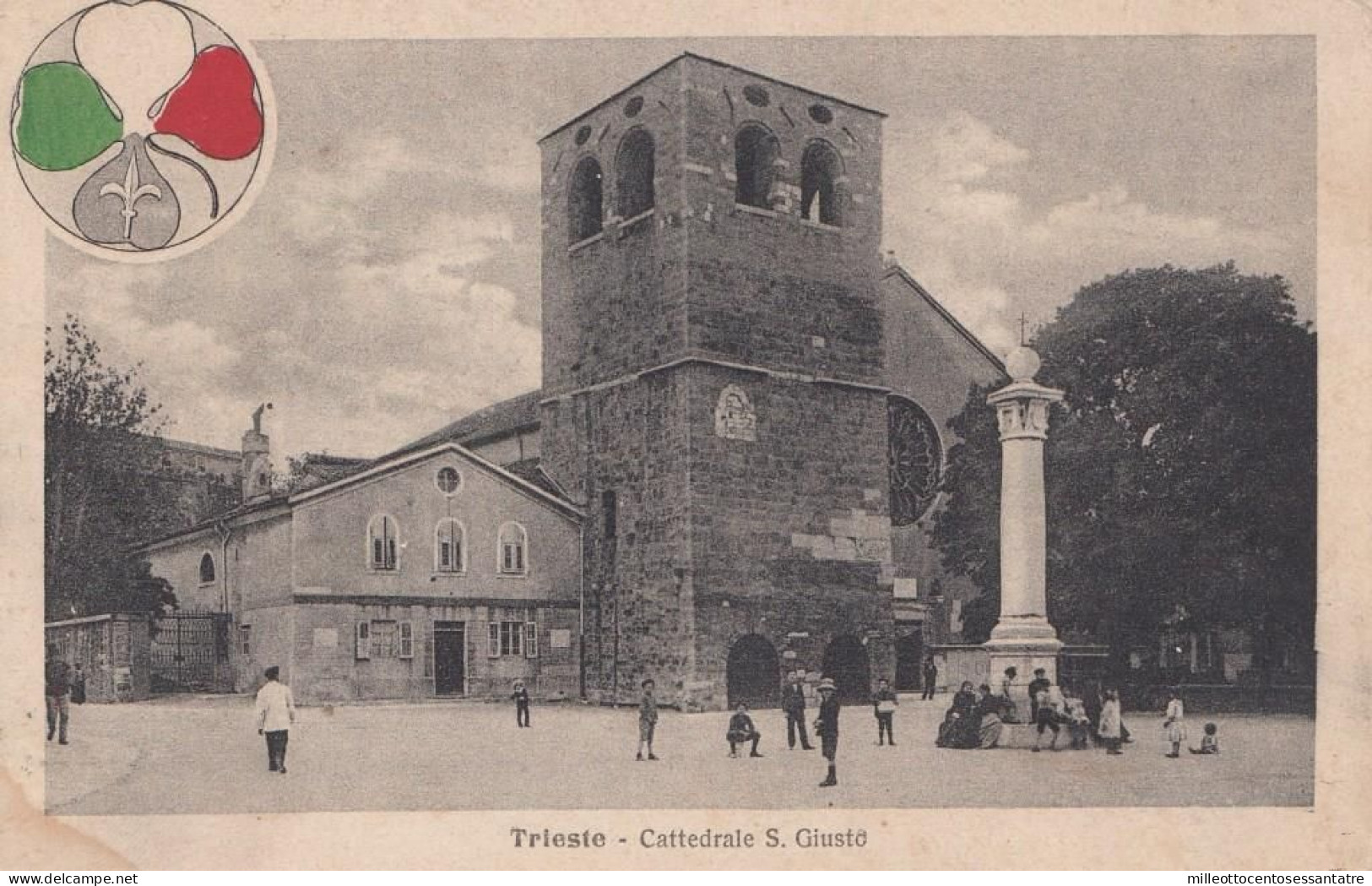 374 - TRIESTE  - Cartolina Illustrata " Trieste - Cattedrale S. Giusto  " Del 1919 Da Trieste A Bologna Con Cent 10 - - Marcofilie
