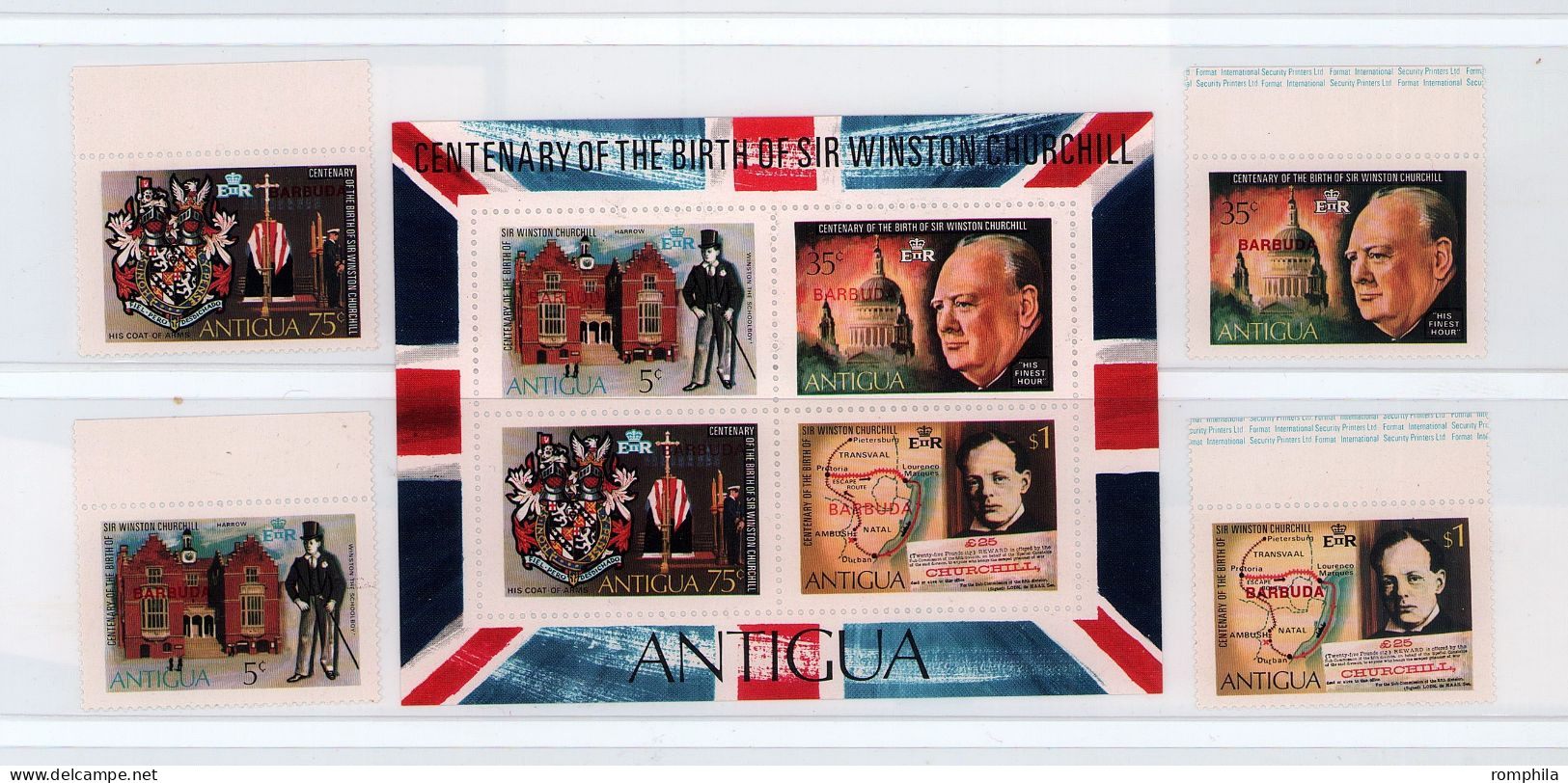 Barbuda Red Overprint On Antigua 1974 Sir Winston Churchill MNH Stamps - Sir Winston Churchill