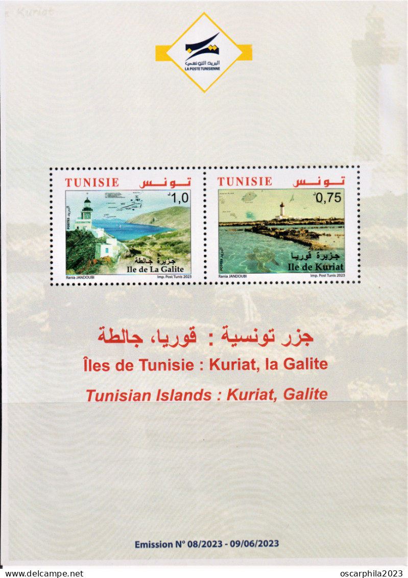 2023.Tunisie-emission 8 -Les Iles De Tunisie -Ile De Kuriat & Ile De La Galite-  S/c /coin Daté + FDC/ MNH**+ Prospectus - Islands