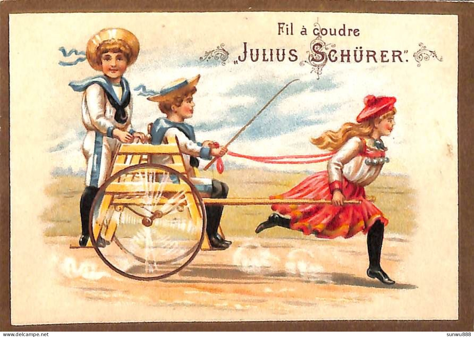 Calendrier Chromo Fil à Coudre Julius Schürer 1892, Bord Doré Enfants - Small : ...-1900