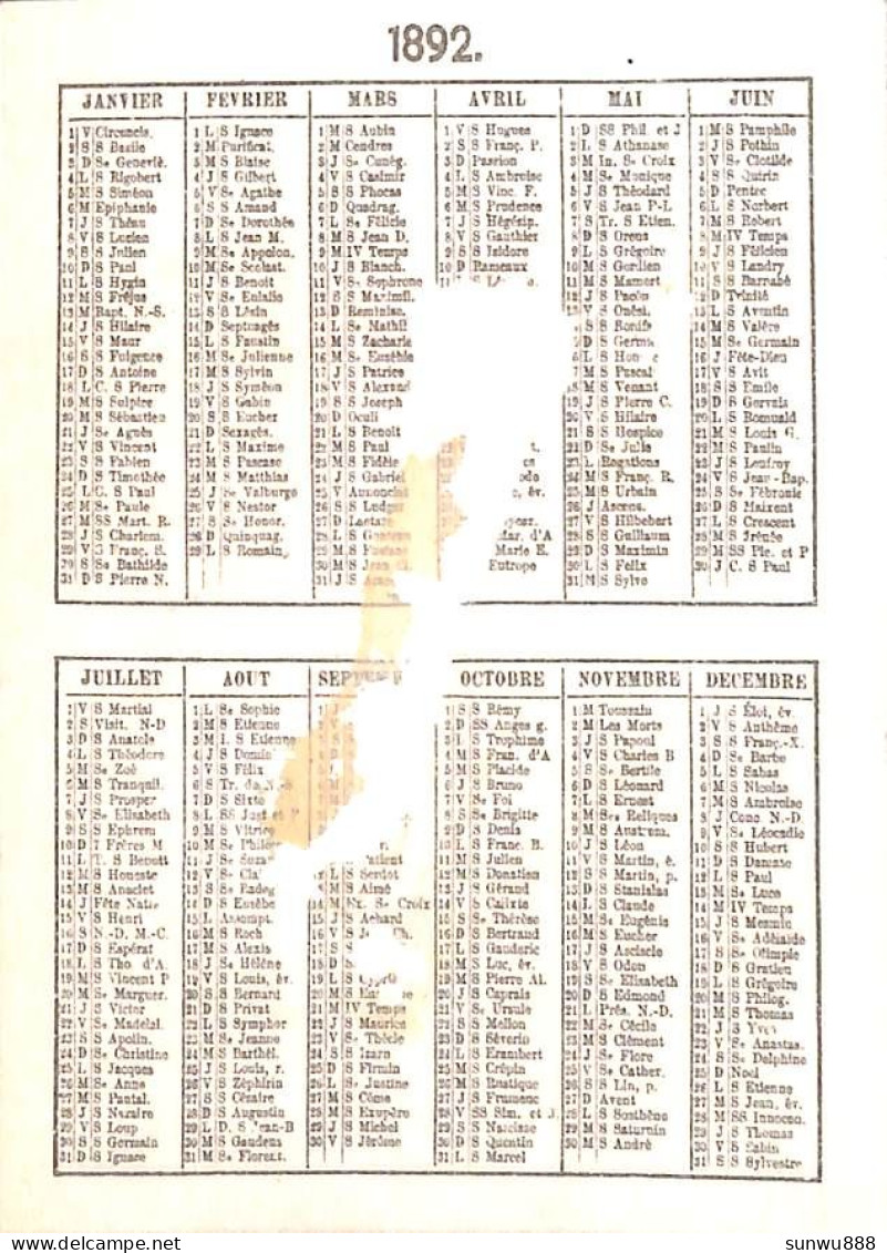 Calendrier Chromo Fil à Coudre Julius Schürer 1892, Bord Doré Enfants - Petit Format : ...-1900