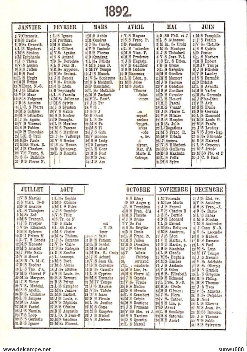 Calendrier Chromo Fil à Coudre Julius Schürer 1892, Bord Doré Malle Poste - Formato Piccolo : ...-1900