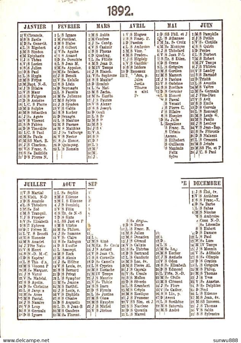 Calendrier Chromo Fil à Coudre Julius Schürer 1892, Bord Doré Enfants - Formato Piccolo : ...-1900