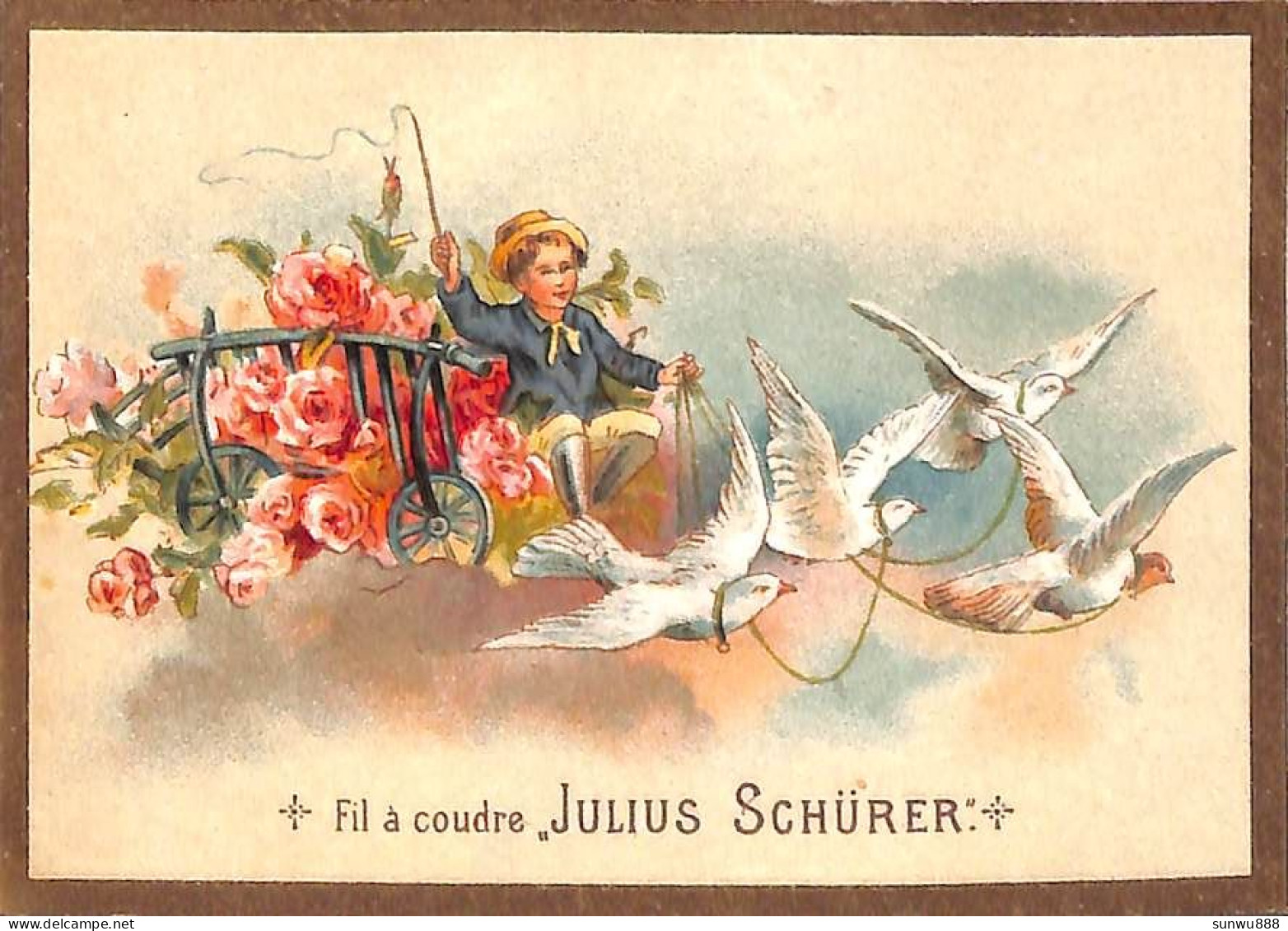 Calendrier Chromo Fil à Coudre Julius Schürer 1892, Bord Doré Char De Roses - Klein Formaat: ...-1900