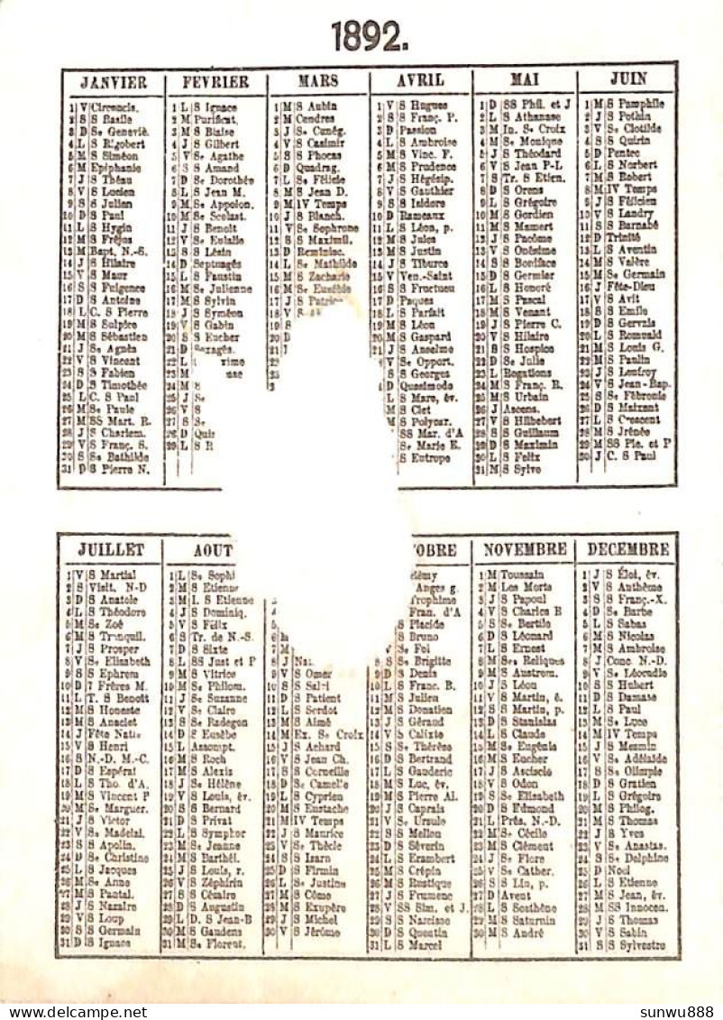 Calendrier Chromo Fil à Coudre Julius Schürer 1892, Bord Doré Char De Roses - Formato Piccolo : ...-1900