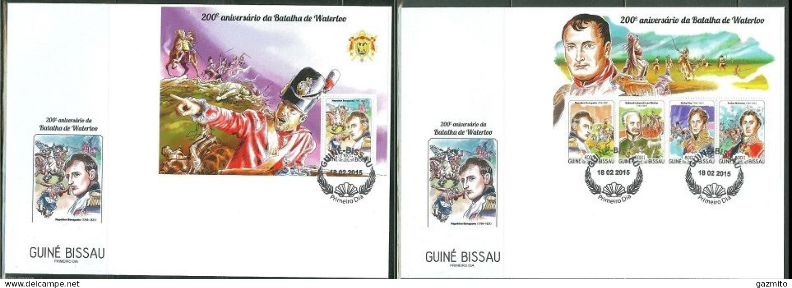 Guinea Bissau 2015, 200th Battle Of Waterloo, 4val In BF+BF In 2FDC - Napoléon