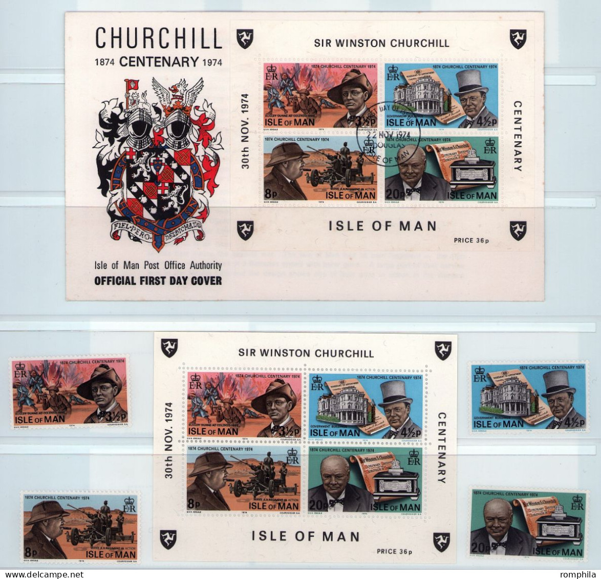 IOM Isle Of Man 1974 Sir Winston Churchill MNH Stamps + FDC - Sir Winston Churchill