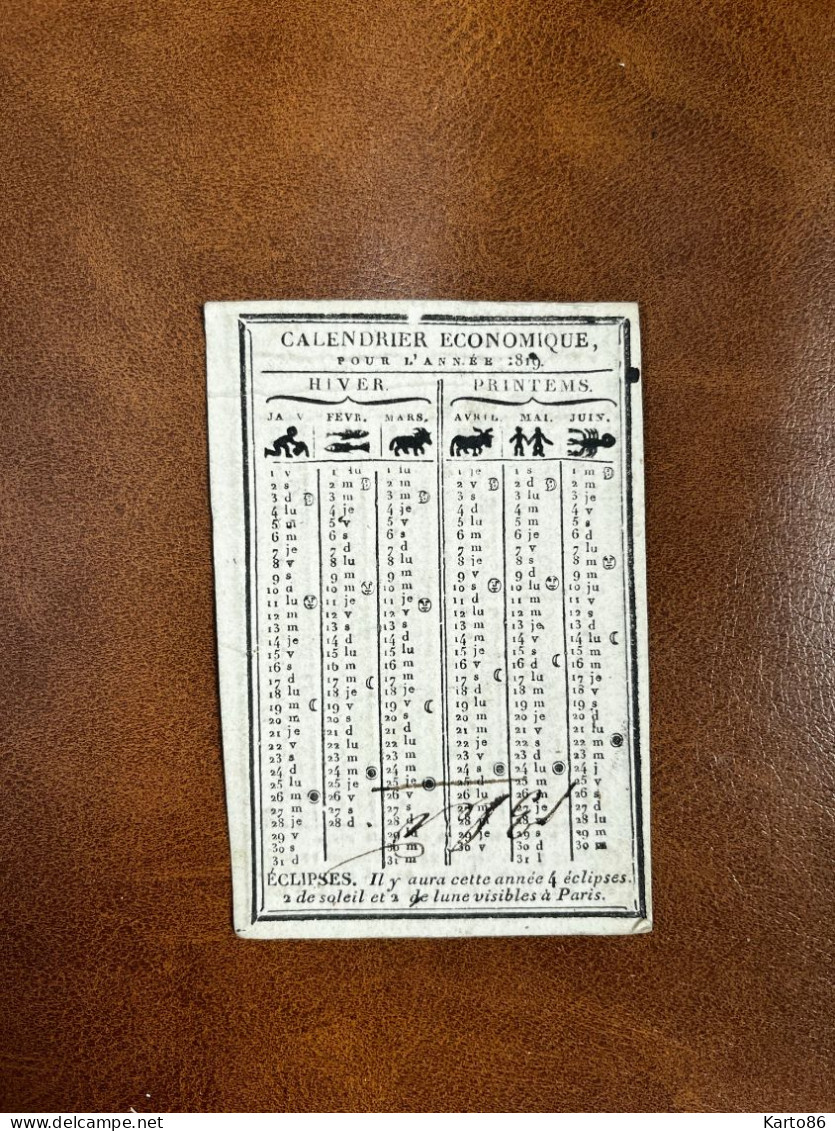 Calendrier économique Pour L'année 1819 * RARE Doc Illustré Début XIXème * Calendar Almanach éclipses - Small : ...-1900