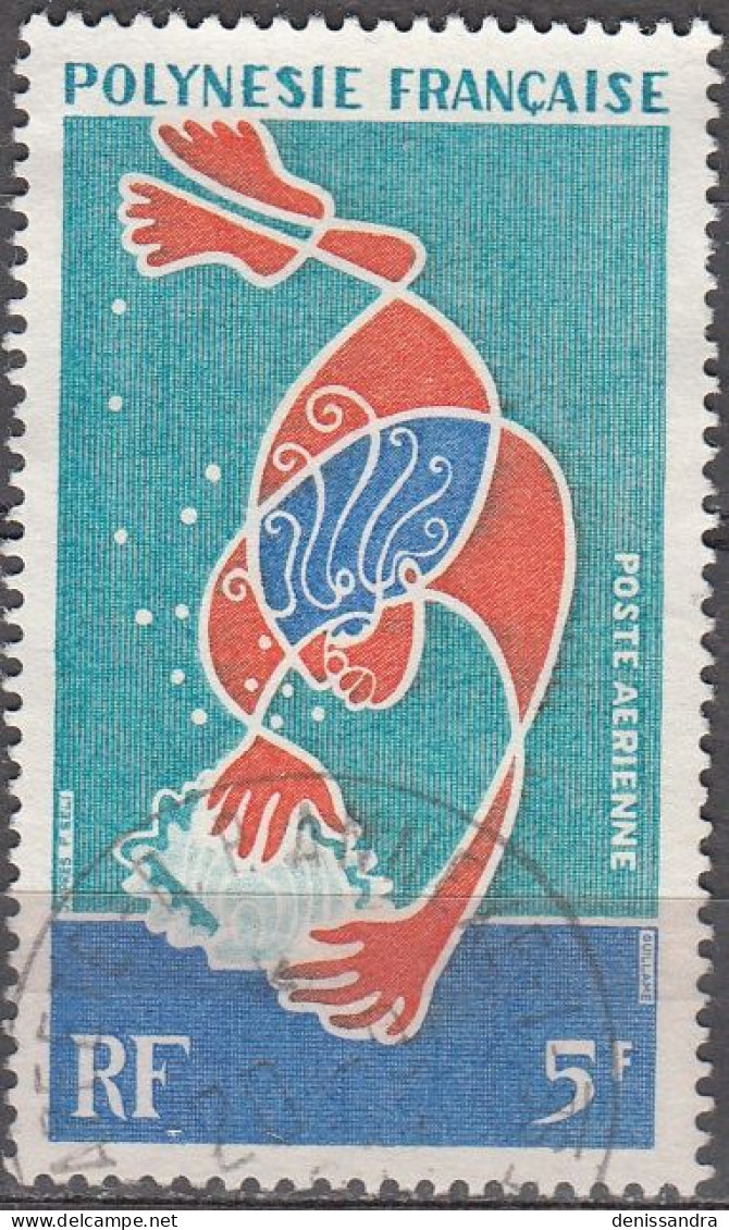 Polynésie Française 1970 Michel 116 O Cote (2005) 1.80 € Plongeur Ramassant La Nacre Cachet Rond - Used Stamps