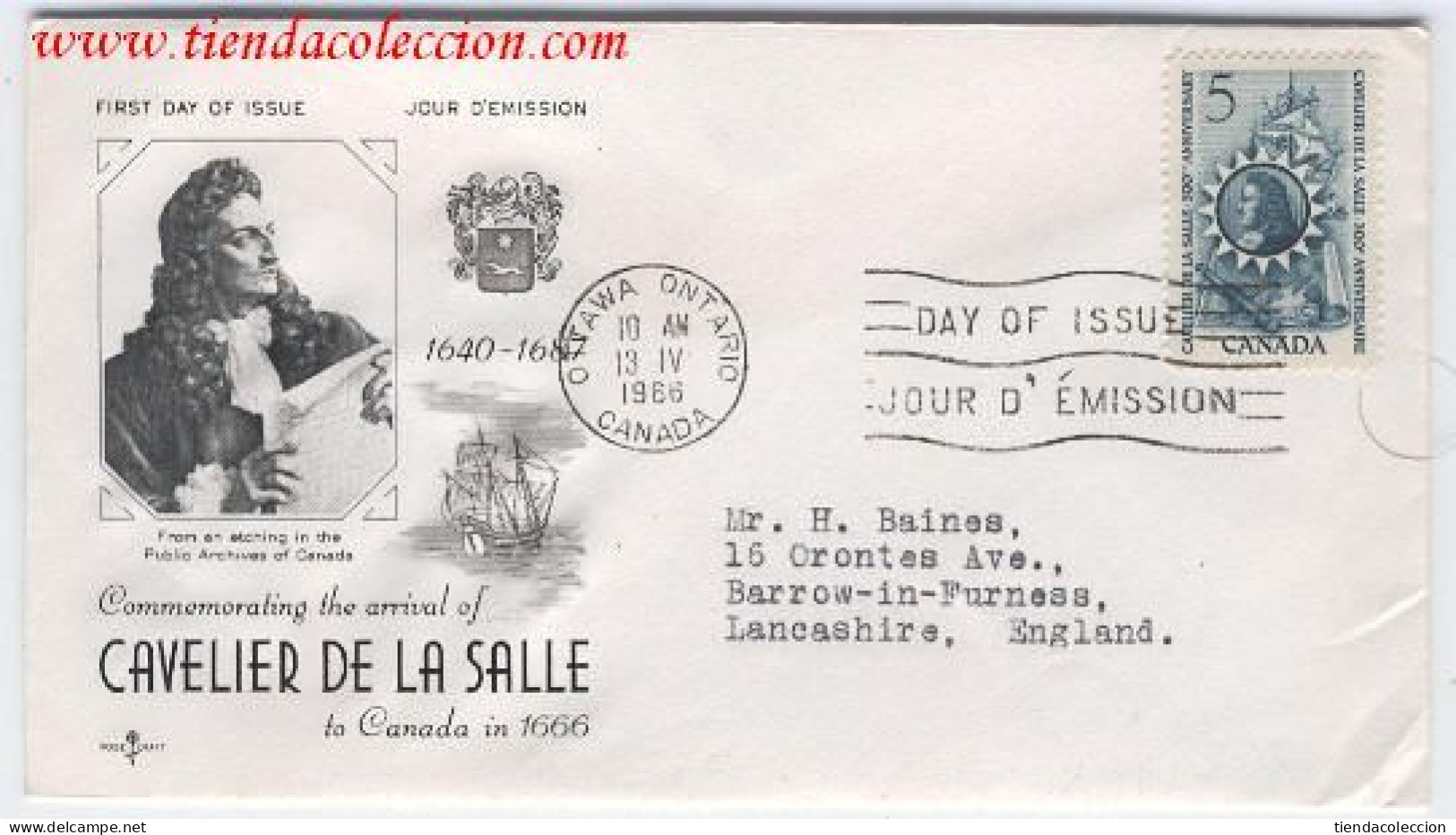 Canada Commemorating The Arrival Of Cavelier De La Salle To Canada In 1666. - Gedenkausgaben