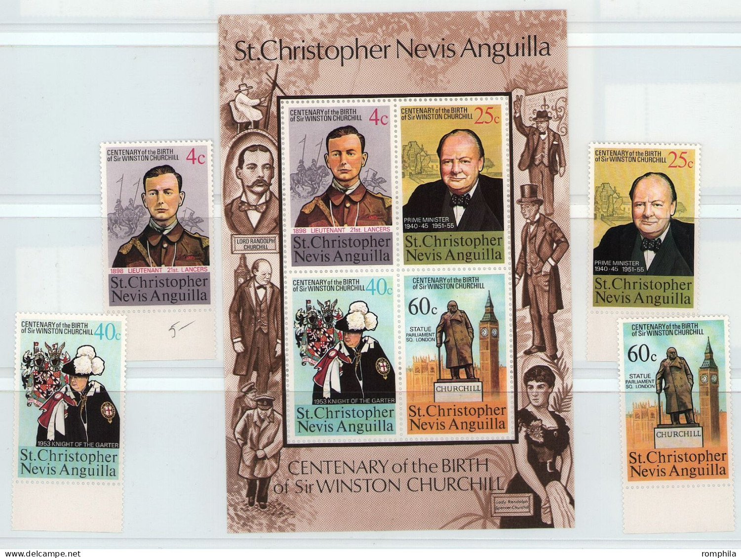 St. Christopher Nevis Anguilla 1974 Sir Winston Churchill MNH Stamps - Sir Winston Churchill