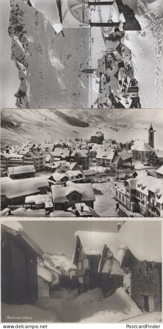 Andermatt Switzerland 3x Beautiful Snow Old RPC Postcard S - Matt