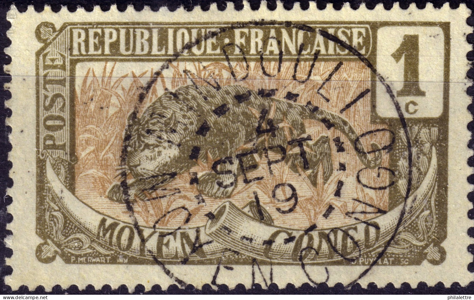 CONGO FRANÇAIS - 1919 -  TàD " MINDOULI / MOYEN CONGO " Sur Yv.48 1c Gris-olive & Bistre - TB - Used Stamps