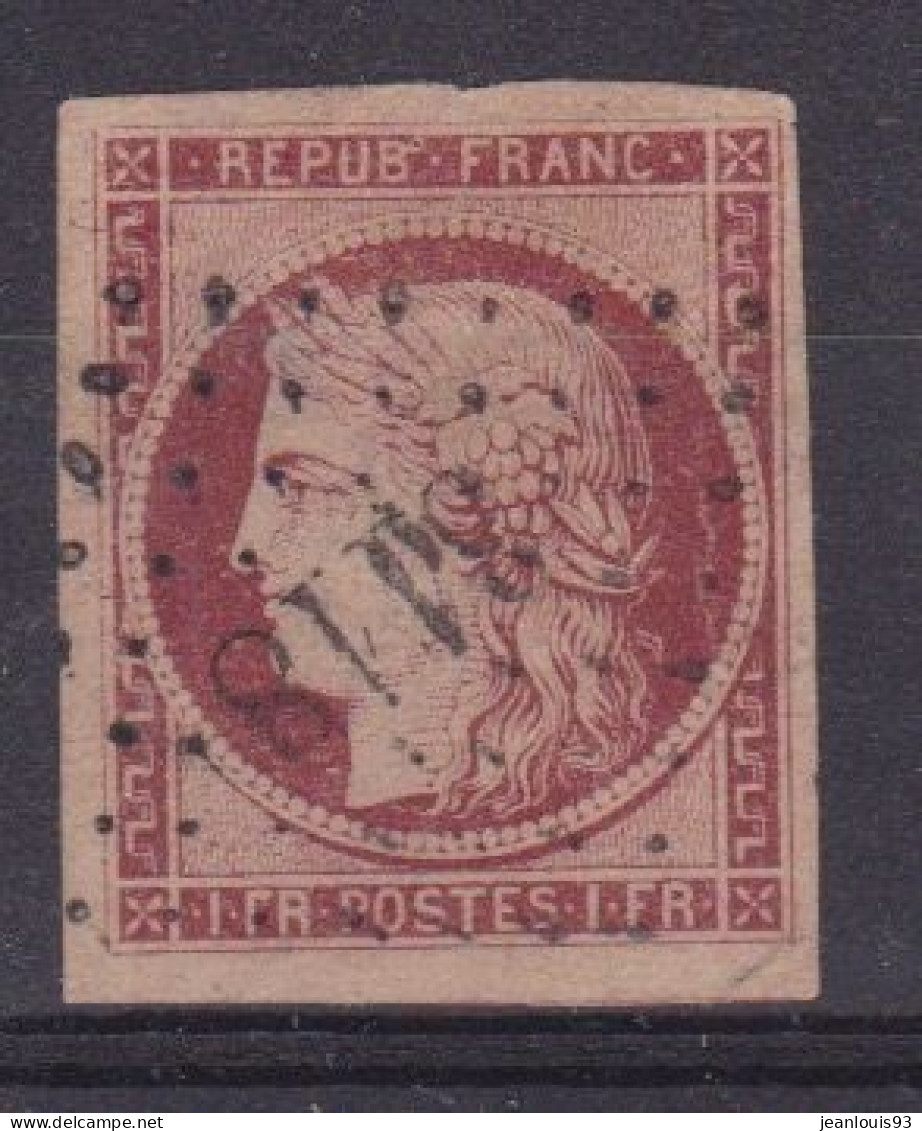 FRANCE - 6  1F CARMIN OBL DEFAUT 1 CLAIR MAIS 4 BELLES MARGES CACHET PC PETITS CHIFFRES -  COTE 1000 EUR - 1849-1850 Ceres