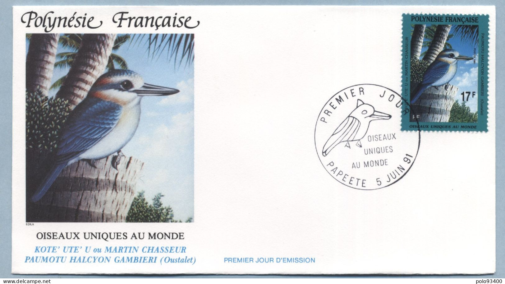 1991 JUIN 05   Enveloppe1er Jour OISEAUX UNIQUES AU MONDE 17 FRANCS - Covers & Documents