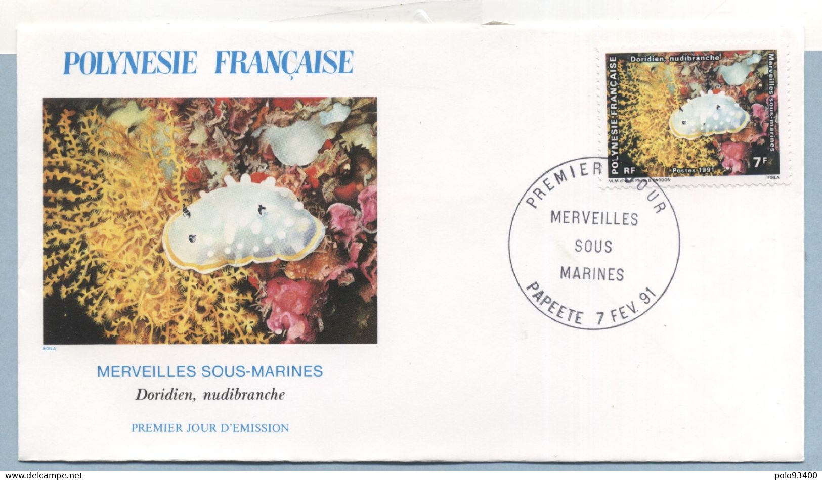 1991 FEVRIER 07  Enveloppe1er Jour MERVEILLES SOUS MARINES 7 FRANCS - Storia Postale
