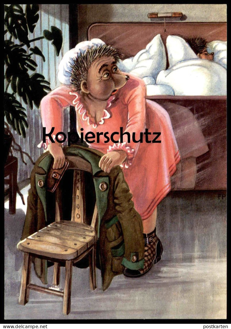 ÄLTERE POSTKARTE MECKI SCHLAFZIMMER BETT SCHLAFEN JACKE IGEL DDR PLANET VERLAG Hedgehog Bed Ansichtskarte Cpa Postcard - Mecki