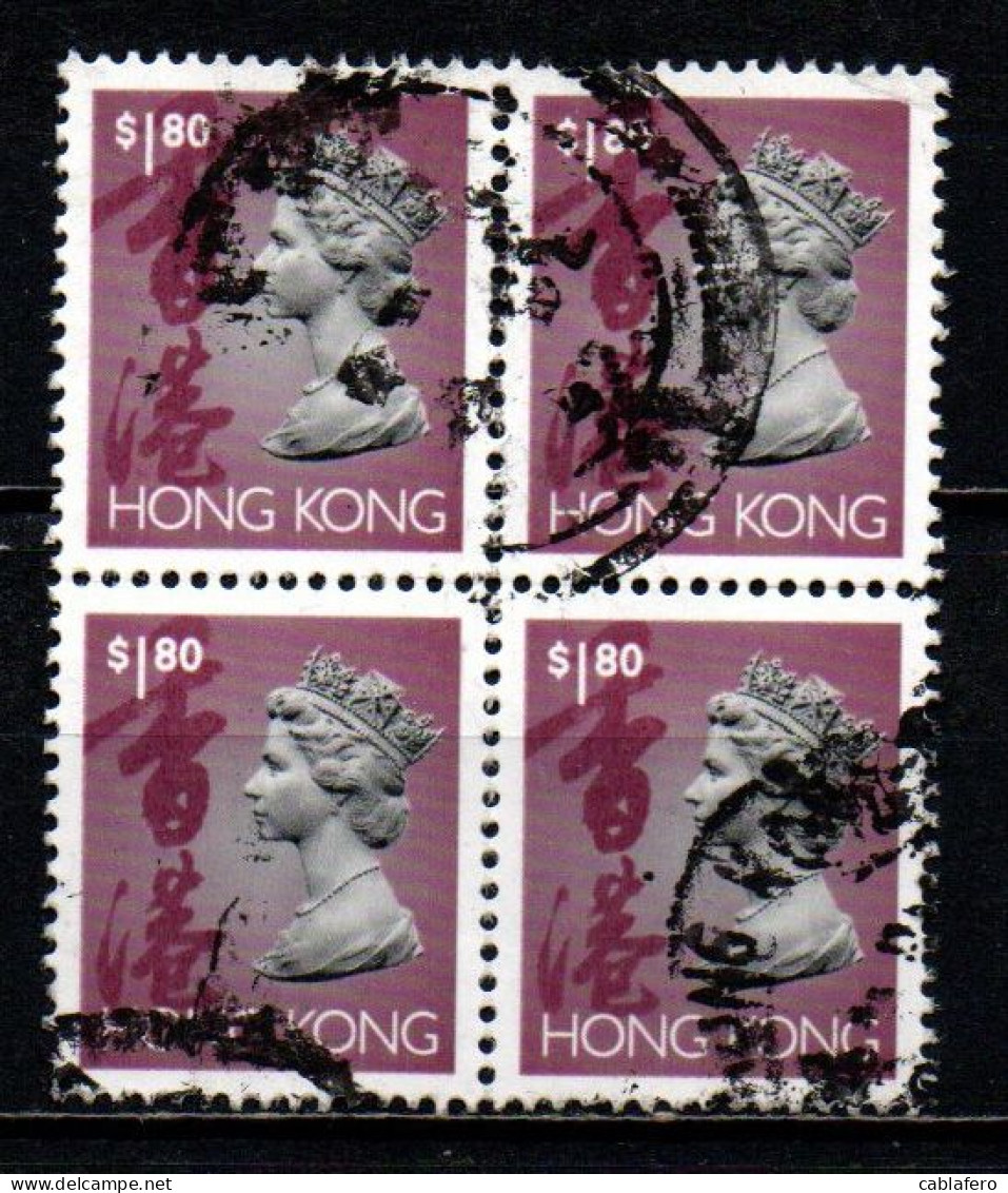 HONG KONG - 1992 - Elizabeth II - Color Of Chinese Inscription - $1.80 Rose Lilac - QUARTINA - USATI - Usados
