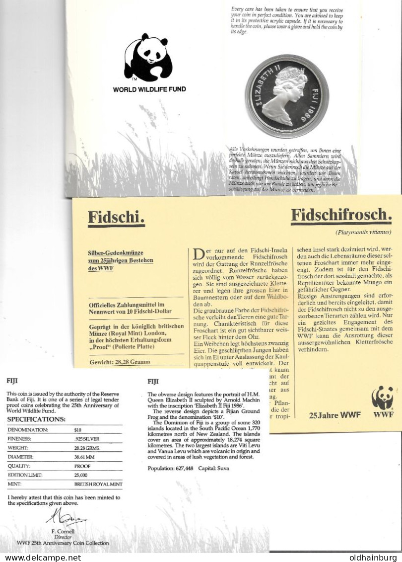 1149r: WWF- Münze Fiji 1986, Frosch PP 28,28 Gramm Proof - Fidschi