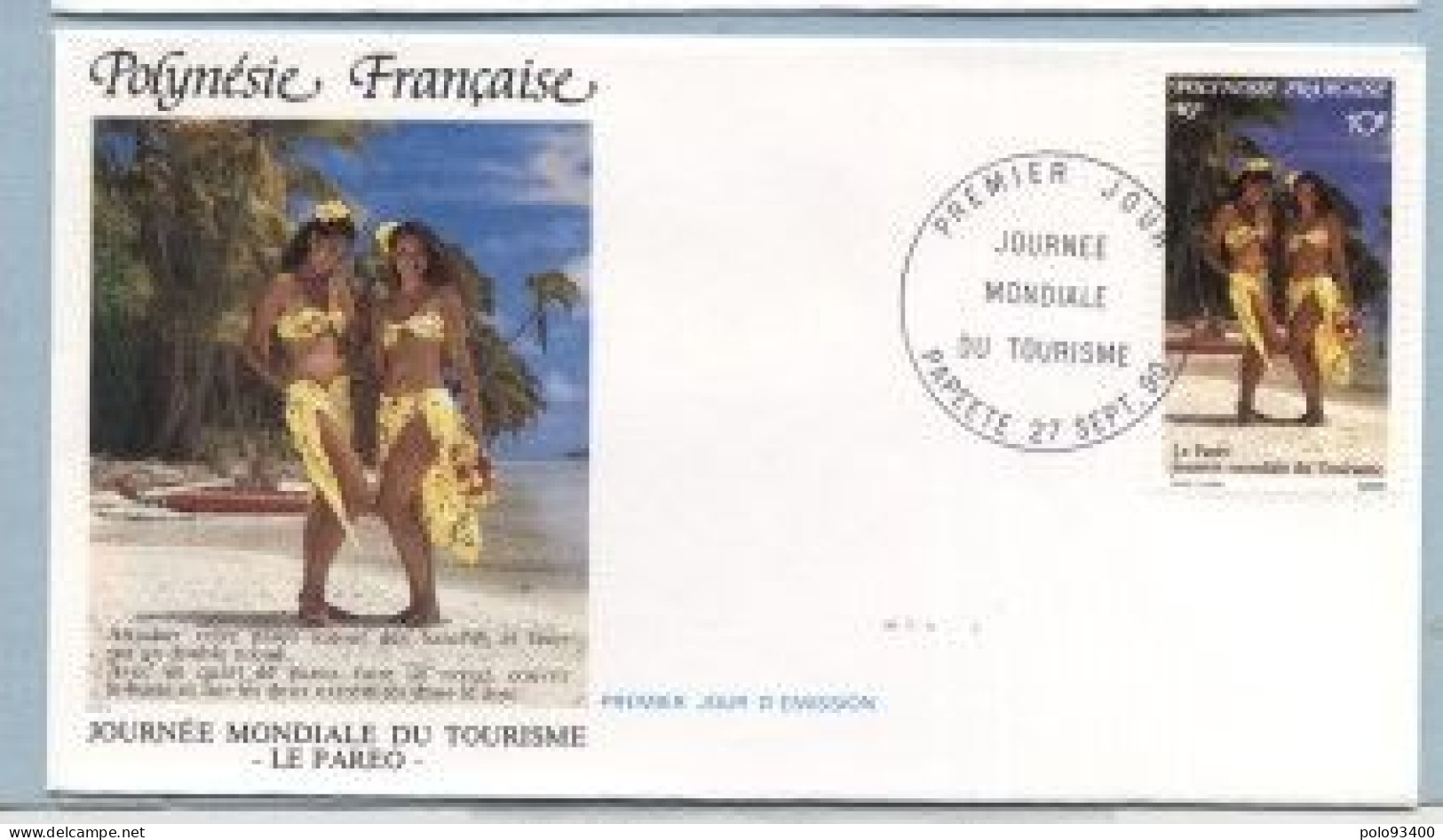 1990 SEPTEMBRE 27  Enveloppe1er Jour  JOURNEE MONDIALE DU TOURISME 10 FRANCS - Storia Postale