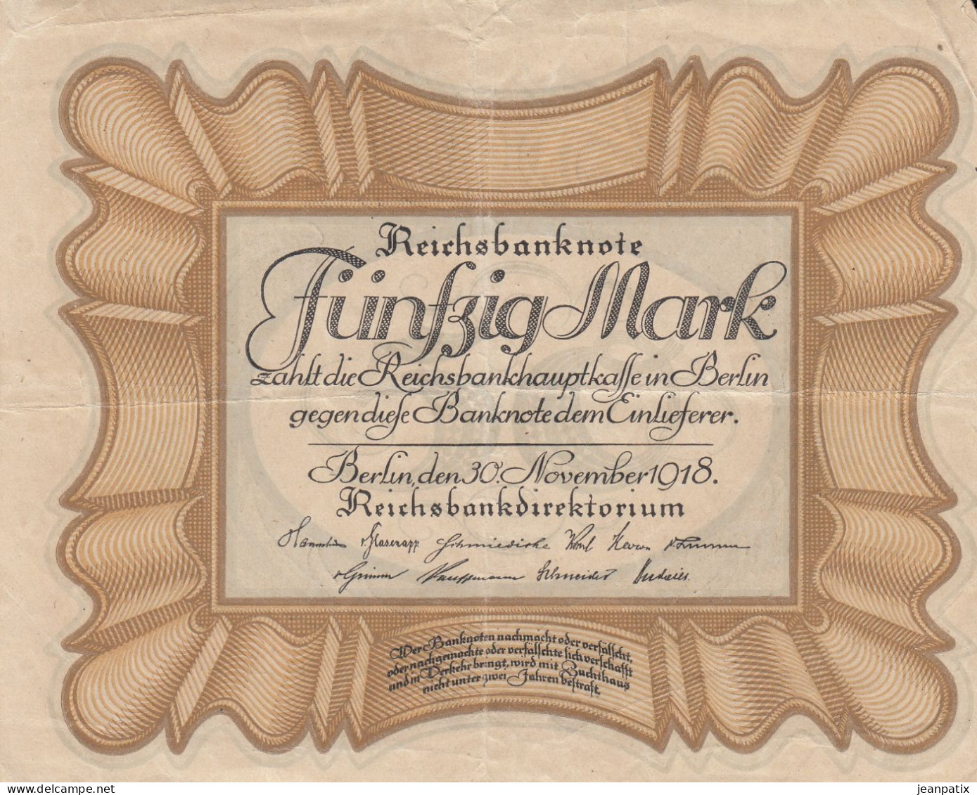 ALLEMAGNE Billet De 50 Funfzig Mark - Berlin Novembre 1918 - 50 Mark