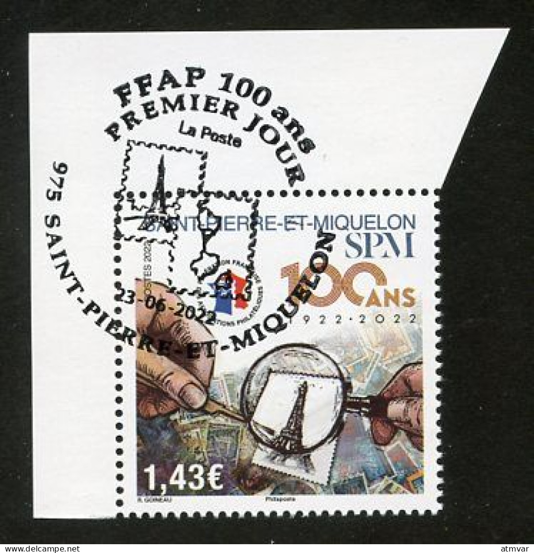 SAINT PIERRE ET MIQUELON (2022) 100 Ans FFAP - Paris La Tour Eiffel / Eiffel Tower - Premier Jour / First Day, Coin - Used Stamps