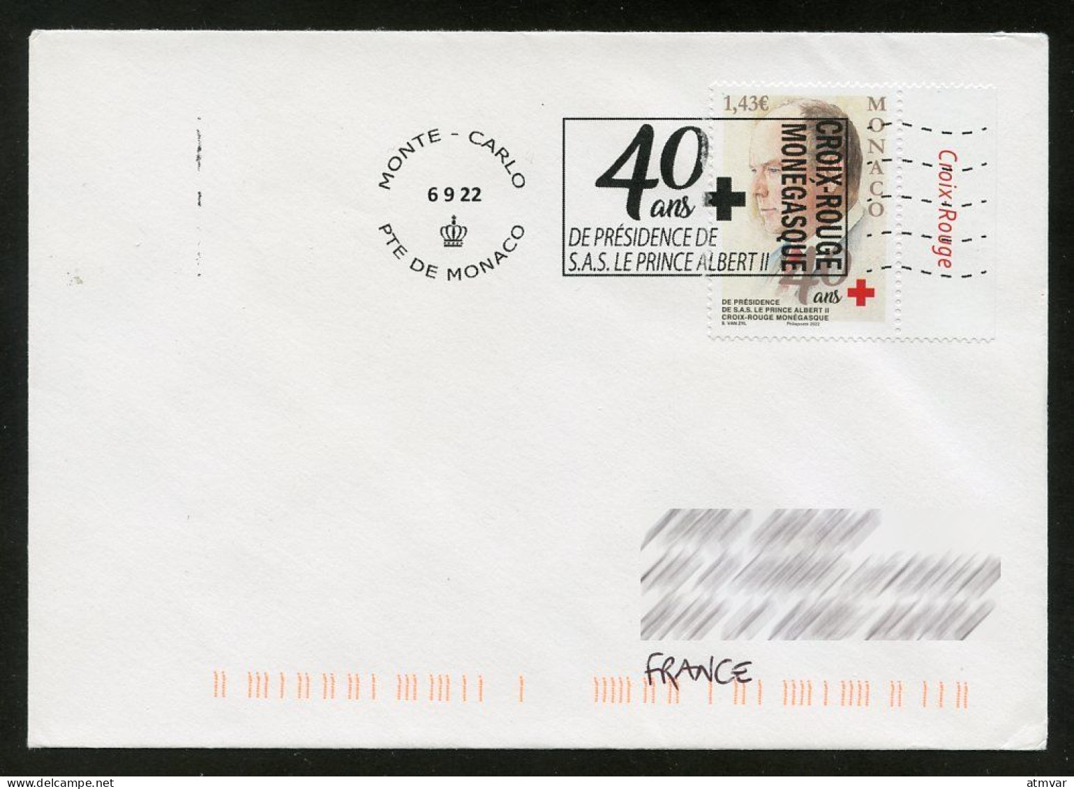 MONACO (2022) Oblitération 40 Ans Présidence SAS Prince Albert II Croix-Rouge Monégasque + Timbre, Red Cross - Storia Postale