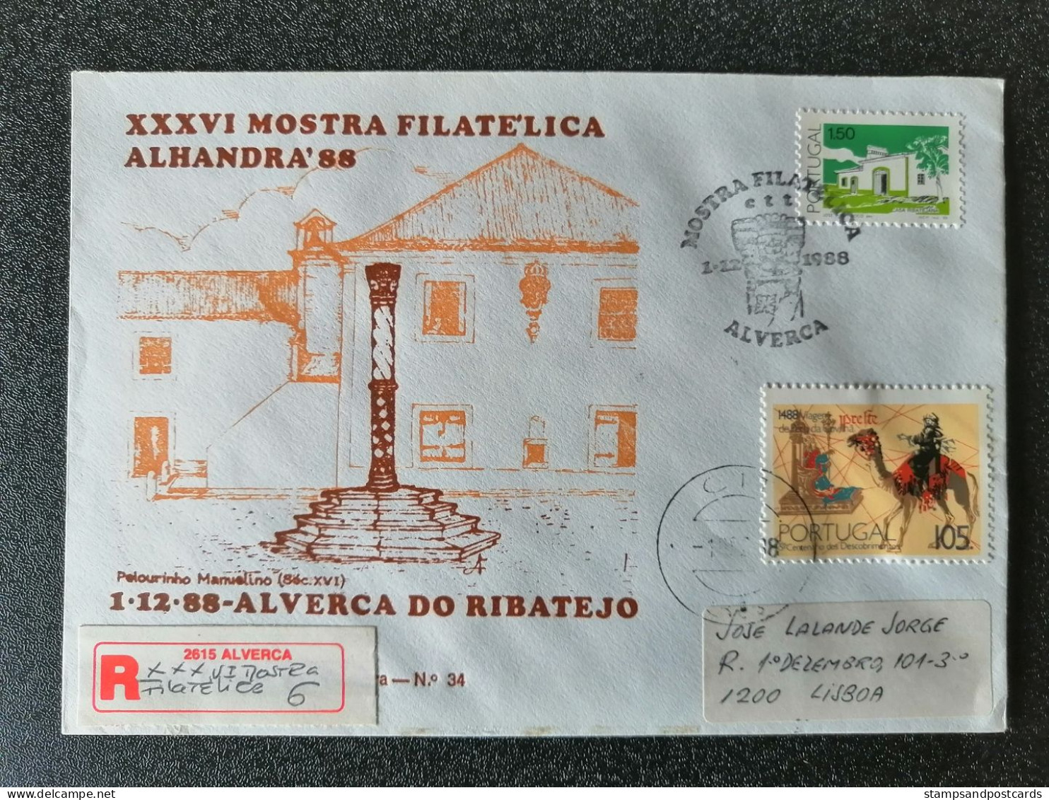 Portugal Lettre Recommandée Cachet Commémoratif  Expo Philatelique Alverca Do Ribatejo 1988 R Cover Event Pmk Stamp Expo - Maschinenstempel (Werbestempel)