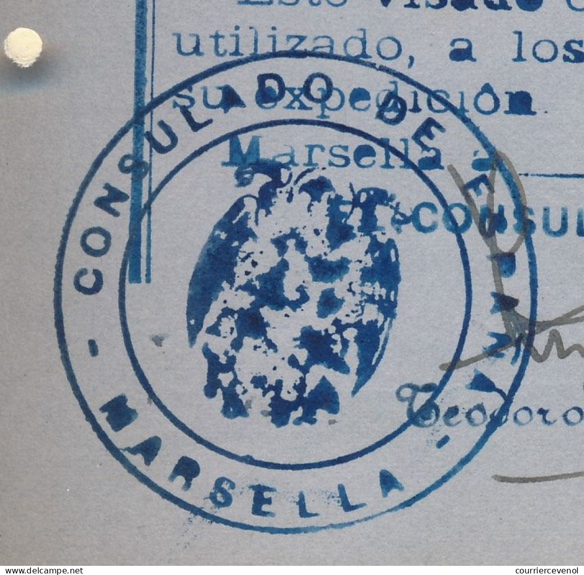 FRANCE / ESPAGNE - Passeport émis à Marseille 1954/57 - Fiscal type Daussy 2000F + Fiscaux Espagne Consulat de Marseille