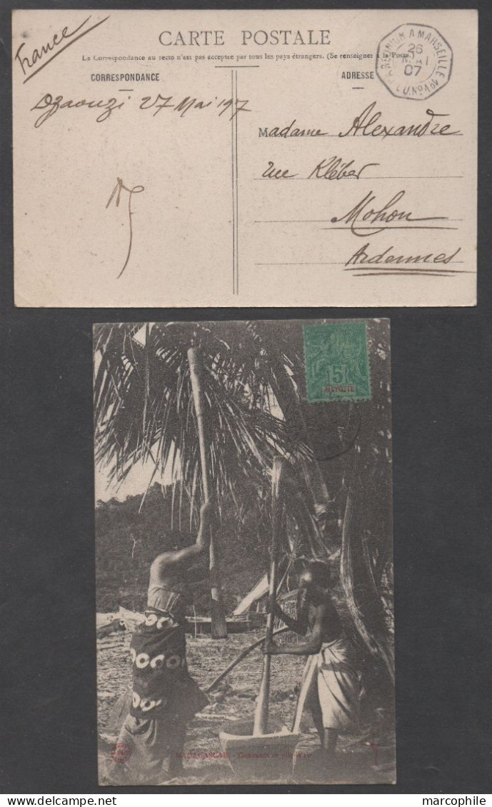 MAYOTTE - DZAOUDZI - POSTE MARITIME / 1907 CARTE POSTALE ILLUSTREE "PILAGE DU RIZ" ==> FRANCE  (ref 1542e) - Covers & Documents