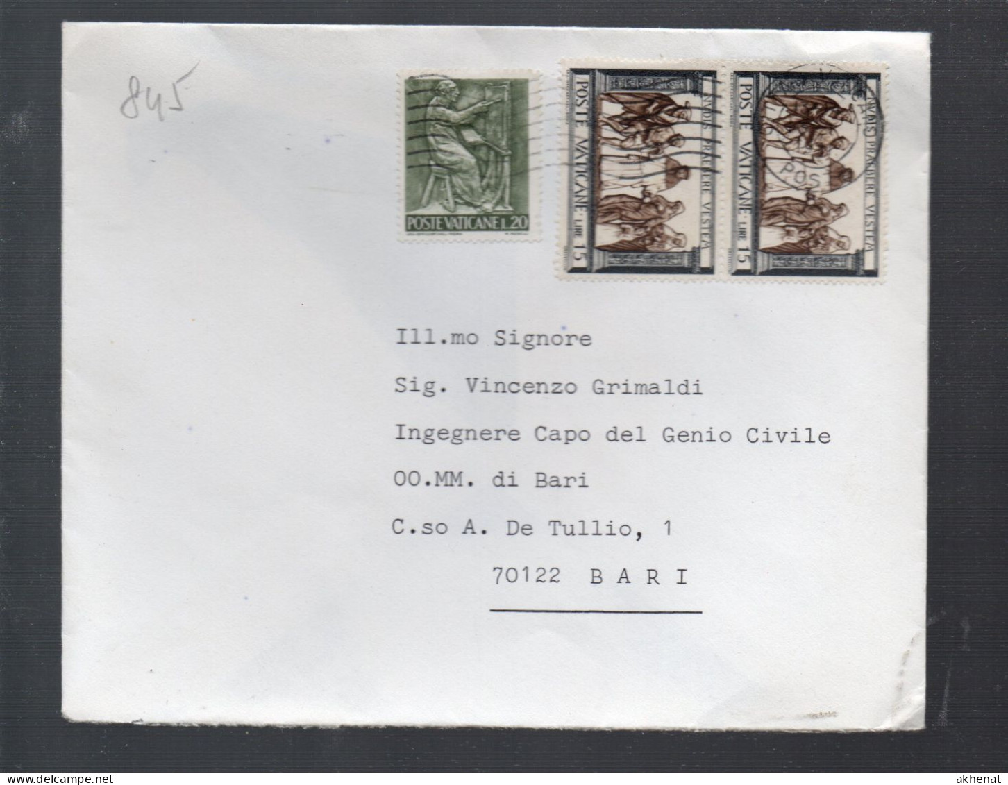 845/500 - VATICANO 1971, Lettera Commerciale Per Bari - Lettres & Documents