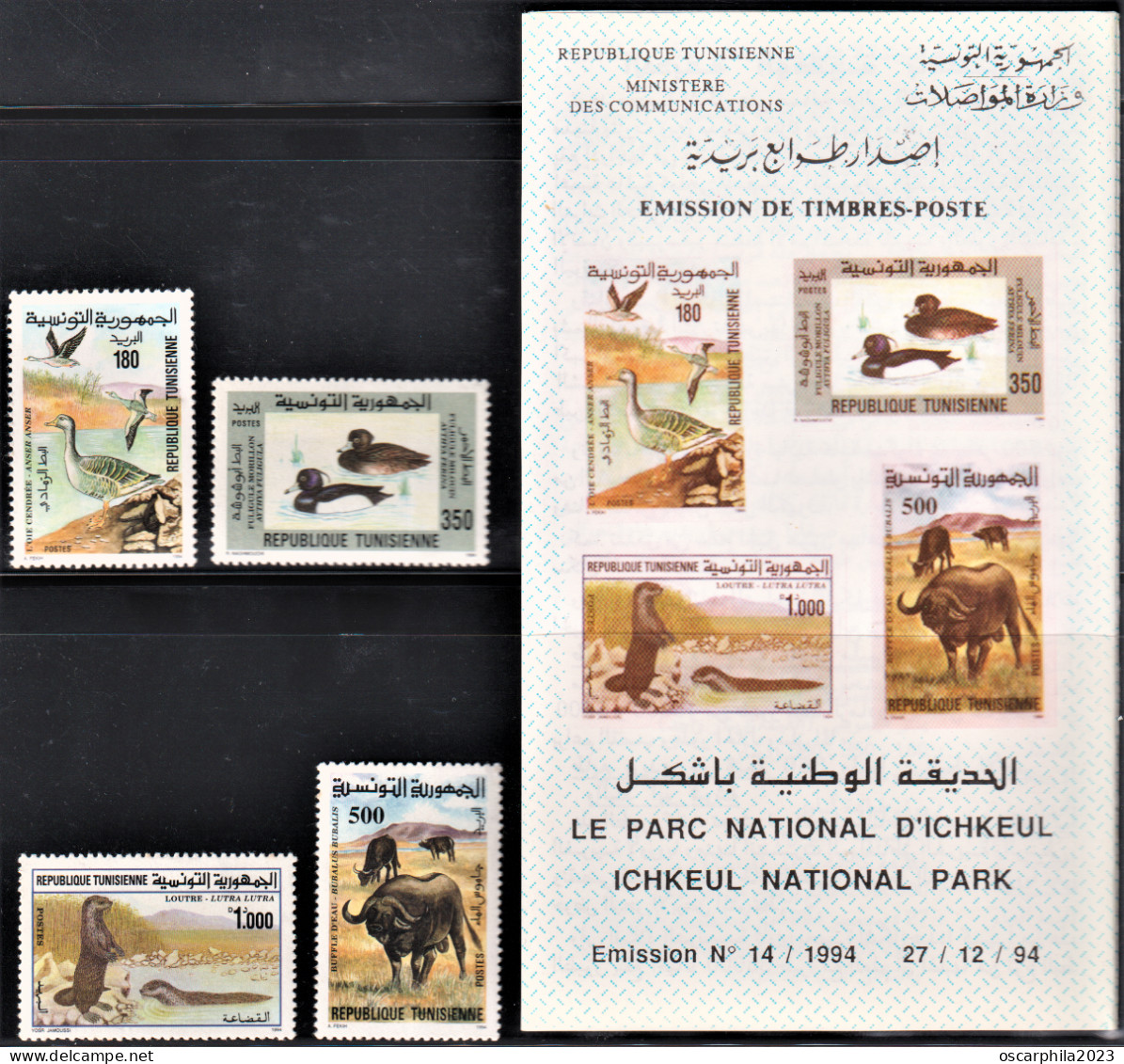 1994 - Tunisie - Y & T 1240 --- 1243 - Faune De Tunisie - Série Compléte 4V - MNH** + Prospectus - Ganzen