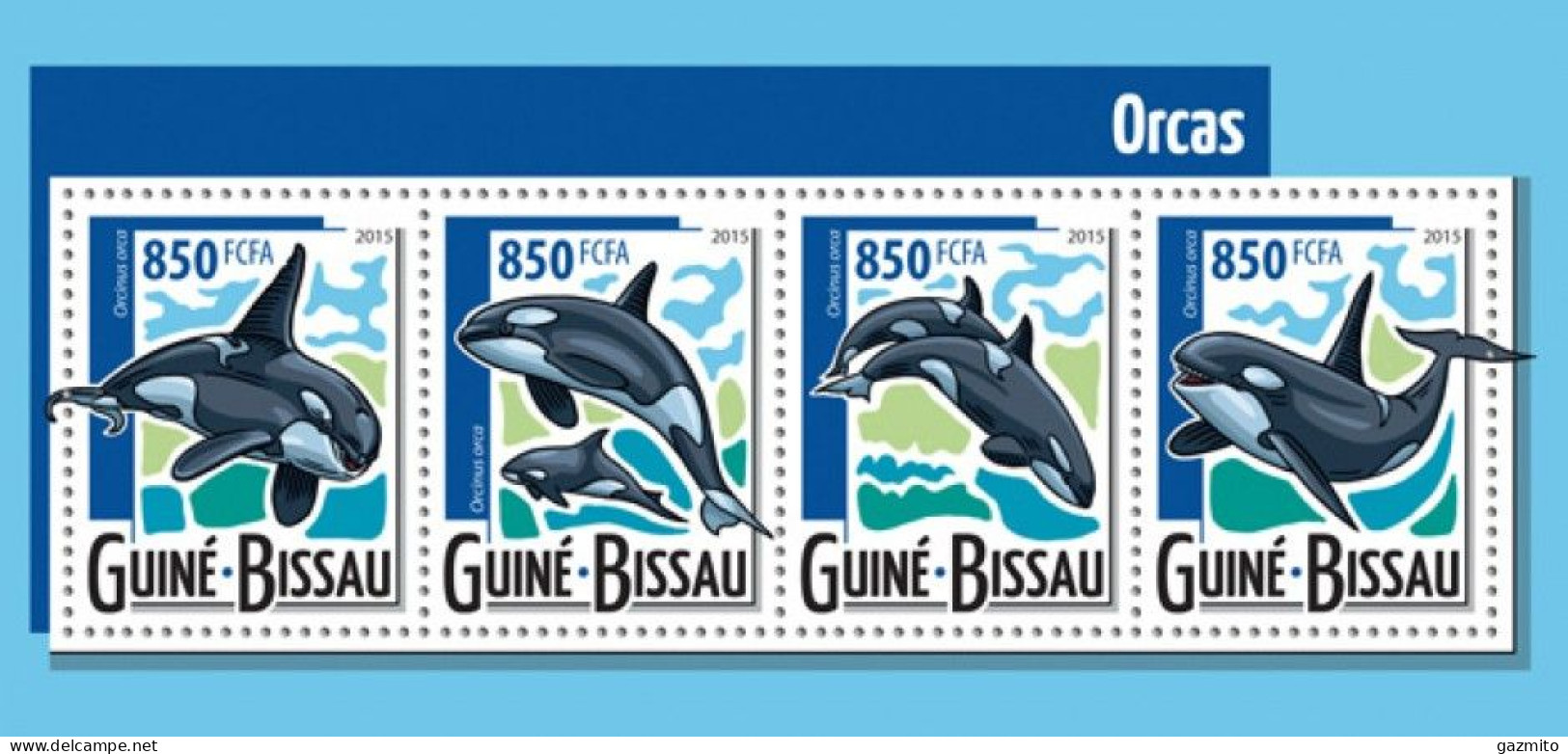 Guinea Bissau 2015, Animals, Dolphins III, 4val In BF - Dauphins