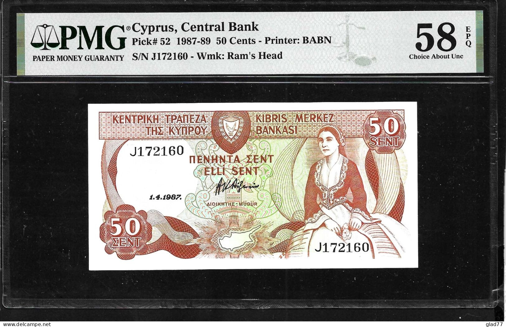 Cyprus  50 Sent 1.4.1997 PMG   58EPQ  CHOICE  AUNC! - Cyprus