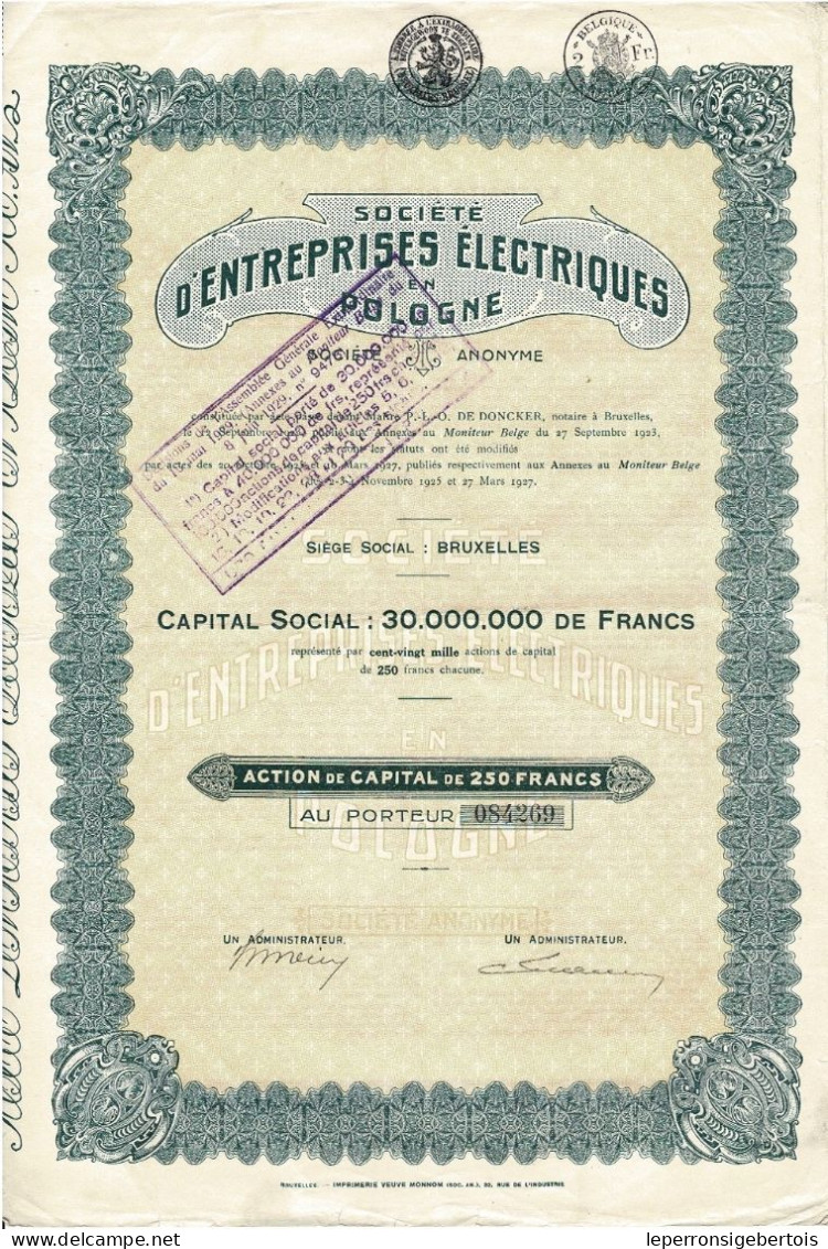 Titre De 1927 - Société D'Entreprises Electriques En Pologne - - Elettricità & Gas