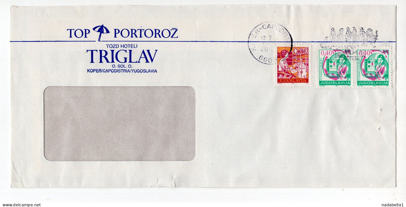 1990. YUGOSLAVIA,SLOVENIA,TOP PORTOROŽ,KOPER - CAPODISTRIA,HEADED COVER - Cartas & Documentos